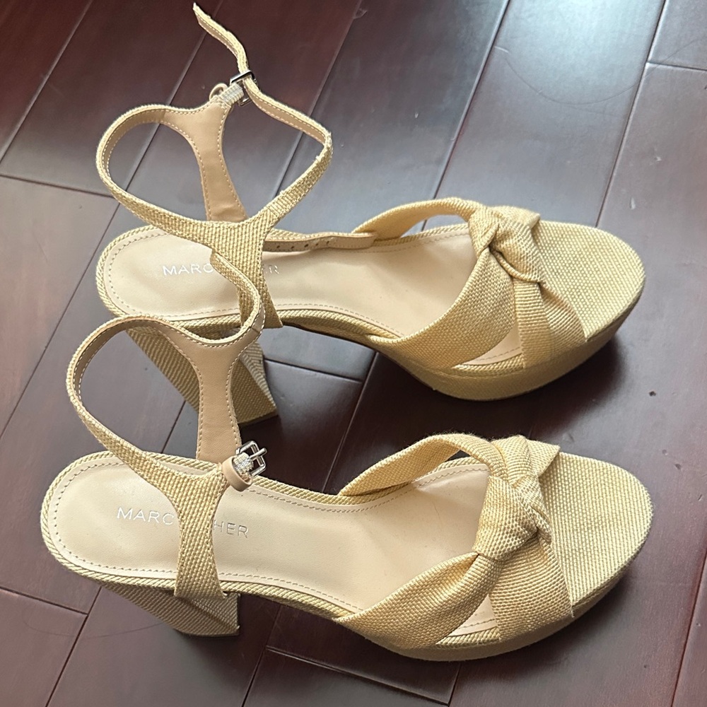 Marc Fisher Yellow Woven Knot Block Heel Sandals